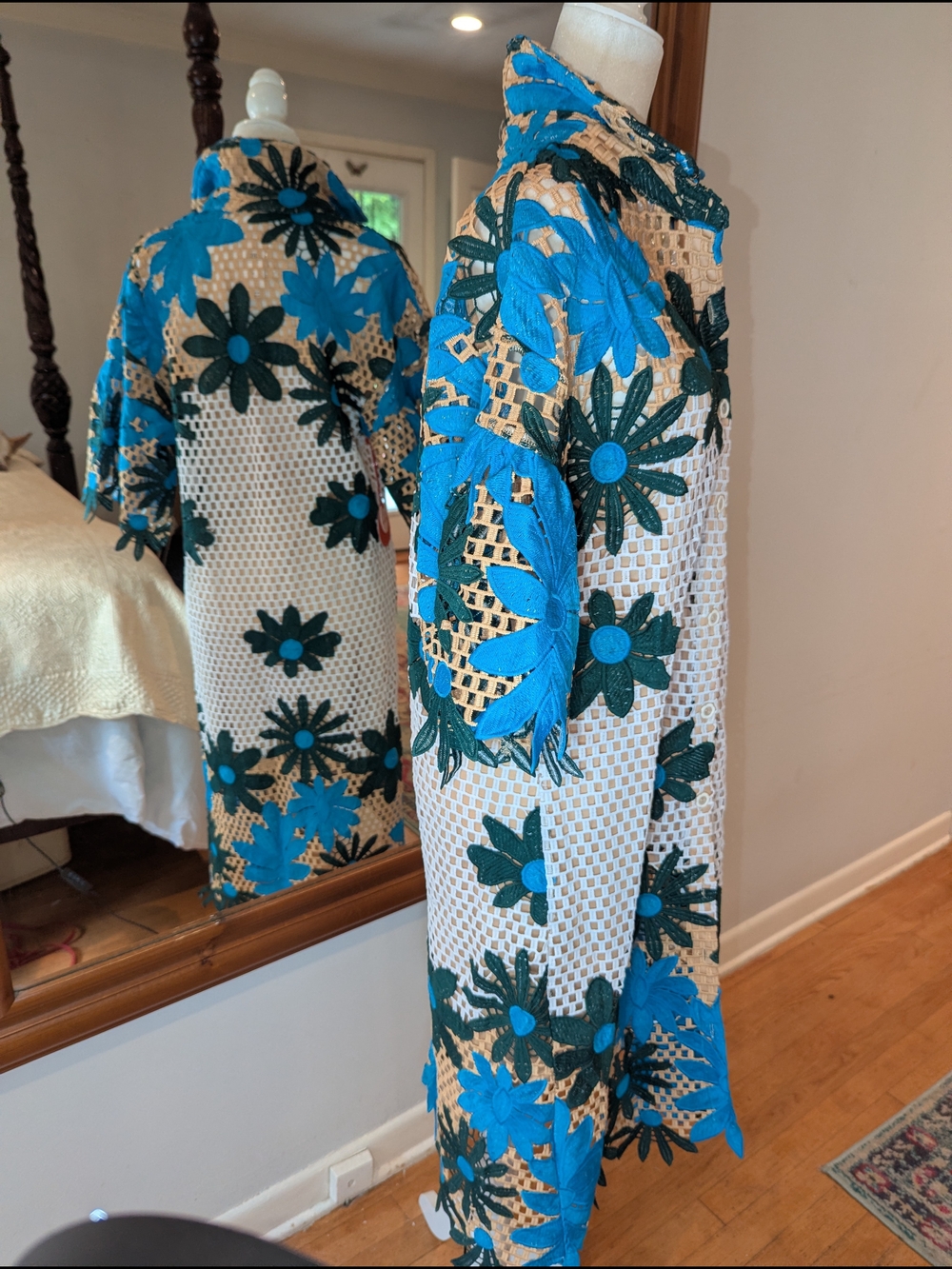 Eva Franco Blue and Green Floral Crochet Midi Dress - Picture 6 of 13